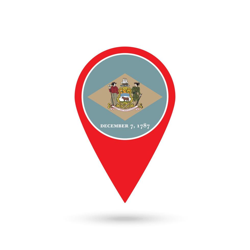 Map pointer with flag of Delaware. Vector illustration.