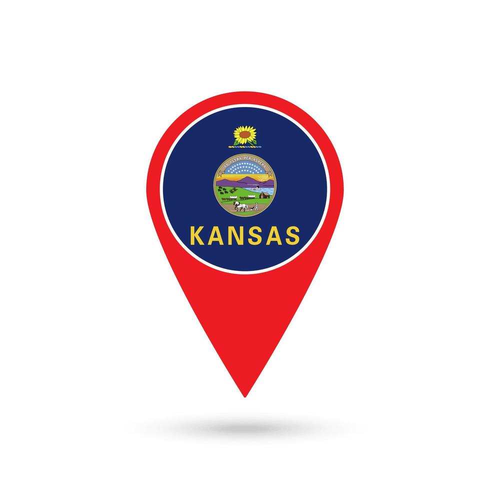 puntero de mapa con bandera de kansas. ilustración vectorial vector