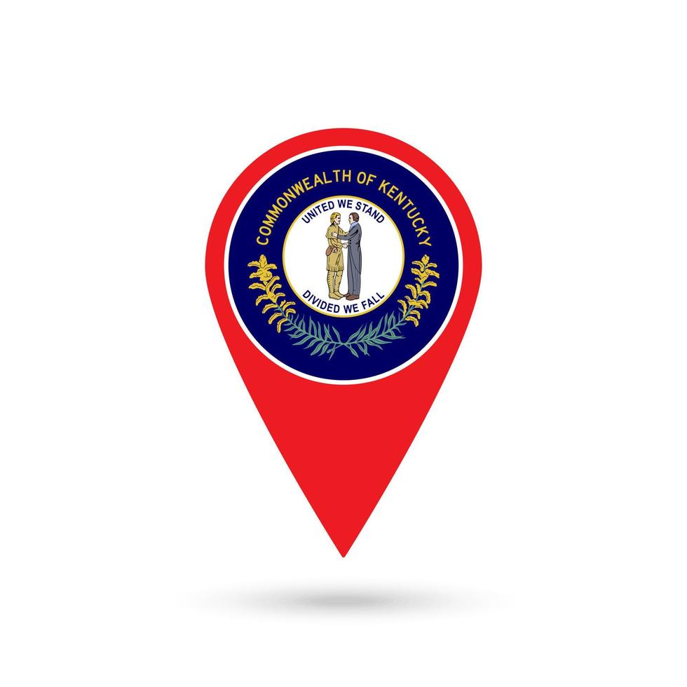 Map pointer with flag of Kentucky. Vector illustration.