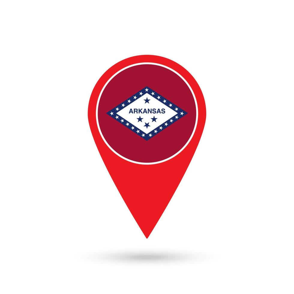 Map pointer with flag of Arkansas. Vector illustration.