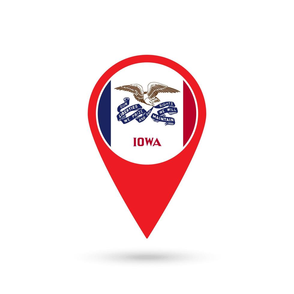 Map pointer with flag of Iowa. Vector illustration.