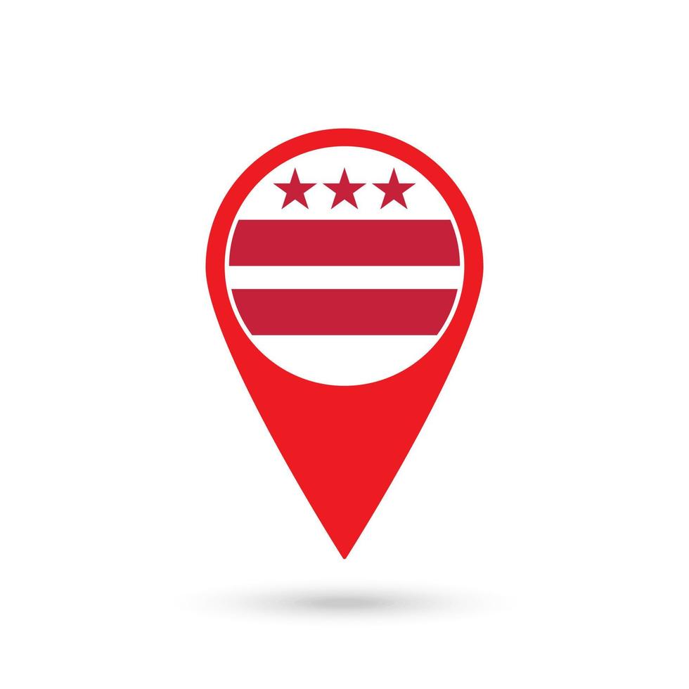 Map pointer with flag of District of Columbia. Vector illustration.