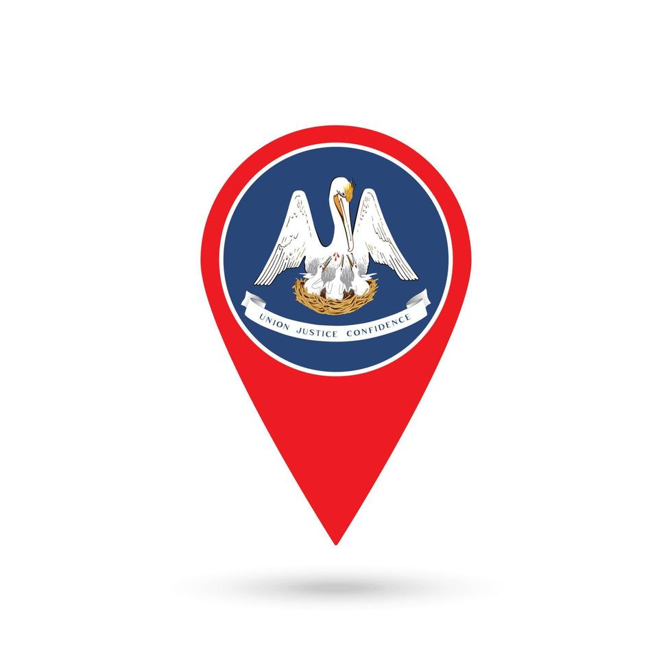 Map pointer with flag of Louisiana. Vector illustration.