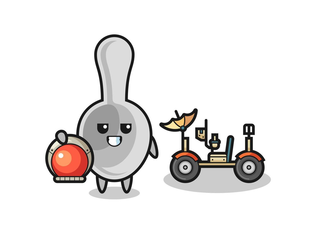 the cute spoon as astronaut with a lunar rover vector