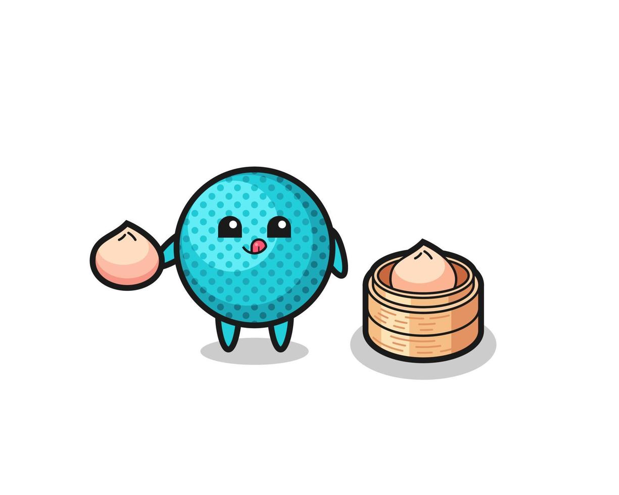 cute spiky ball character eating steamed buns vector