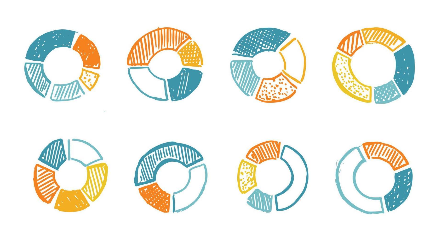 establecer iconos de diagramas circulares dibujados a mano. vector