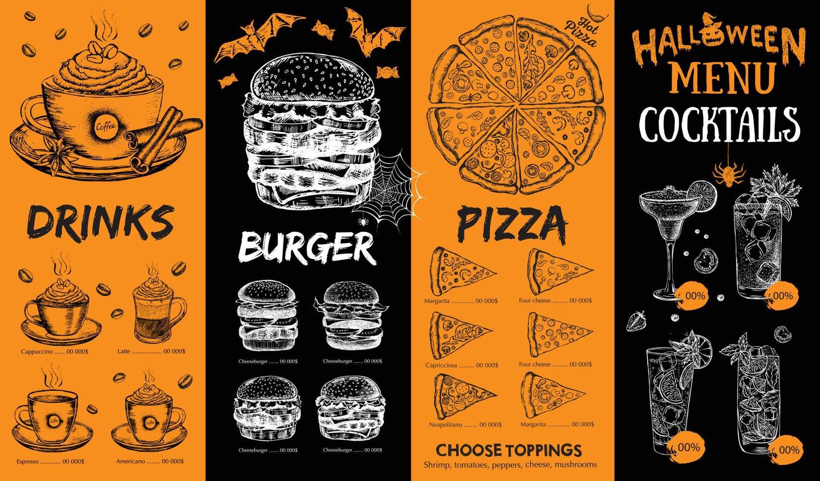 Halloween menu. Restaurant cafe menu, template design. Food flyer. vector