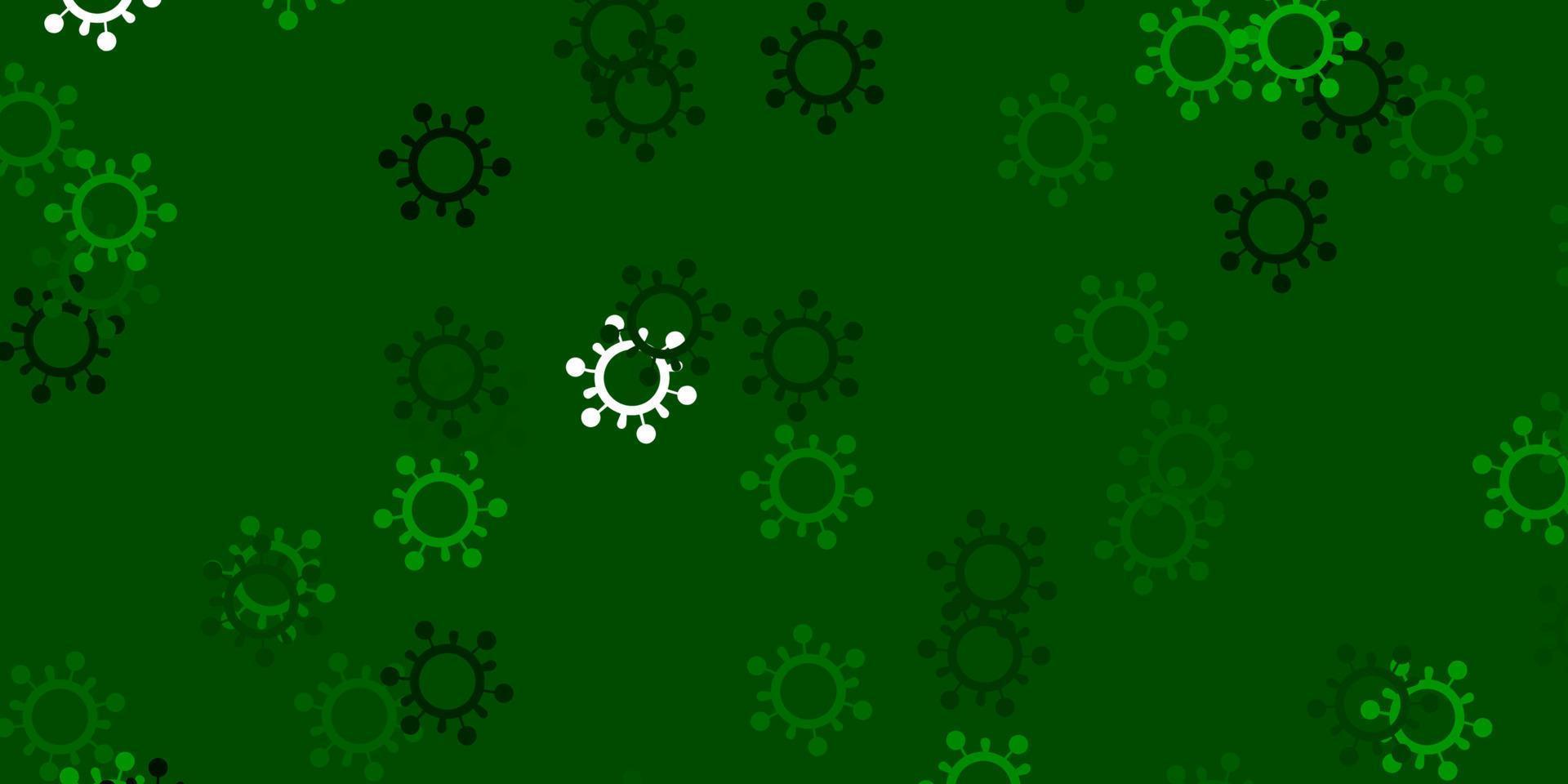 Fondo de vector verde claro con símbolos covid-19.