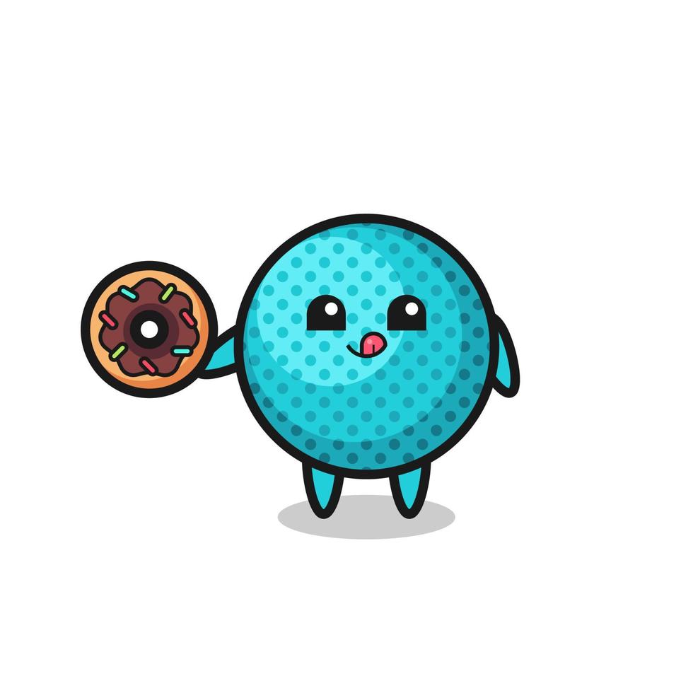 illustration of an spiky ball character eating a doughnut vector