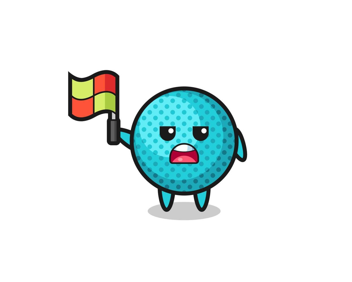 personaje de bola puntiaguda como juez de línea levantando la bandera vector