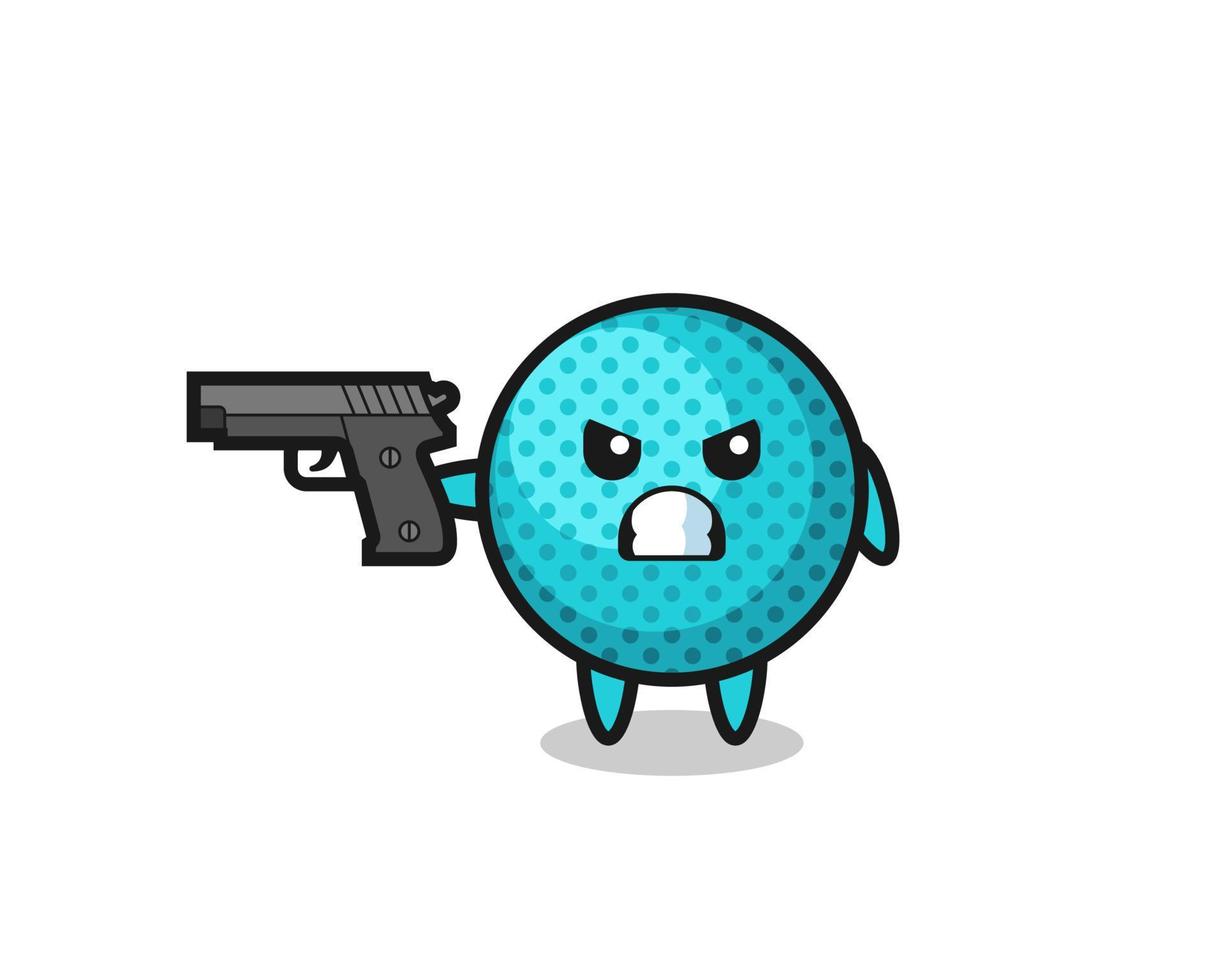 the cute spiky ball character shoot with a gun vector