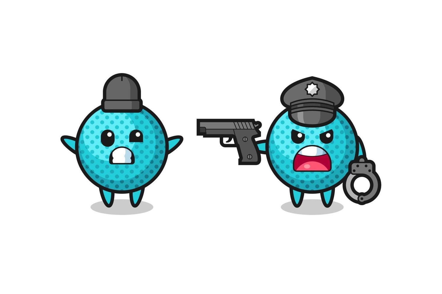 illustration of spiky ball robber with hands up pose caught by police vector