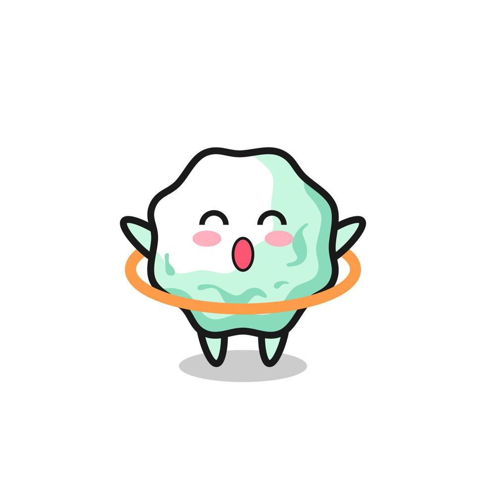 cute chewing gum cartoon is playing hula hoop vector