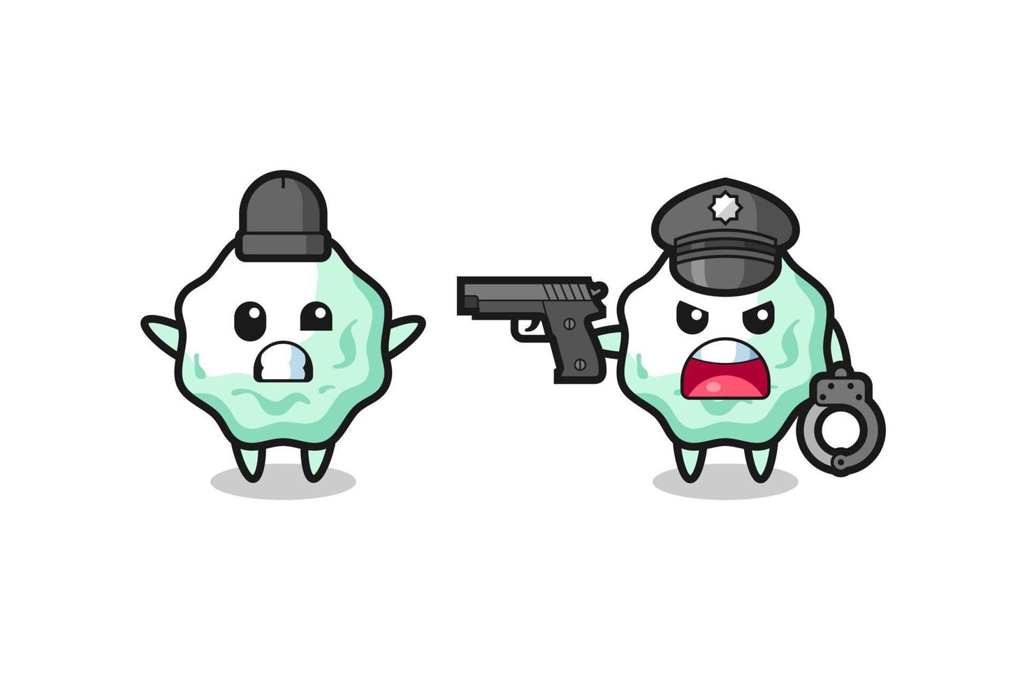 ilustración de un ladrón de chicles con las manos en alto atrapado por la policía vector