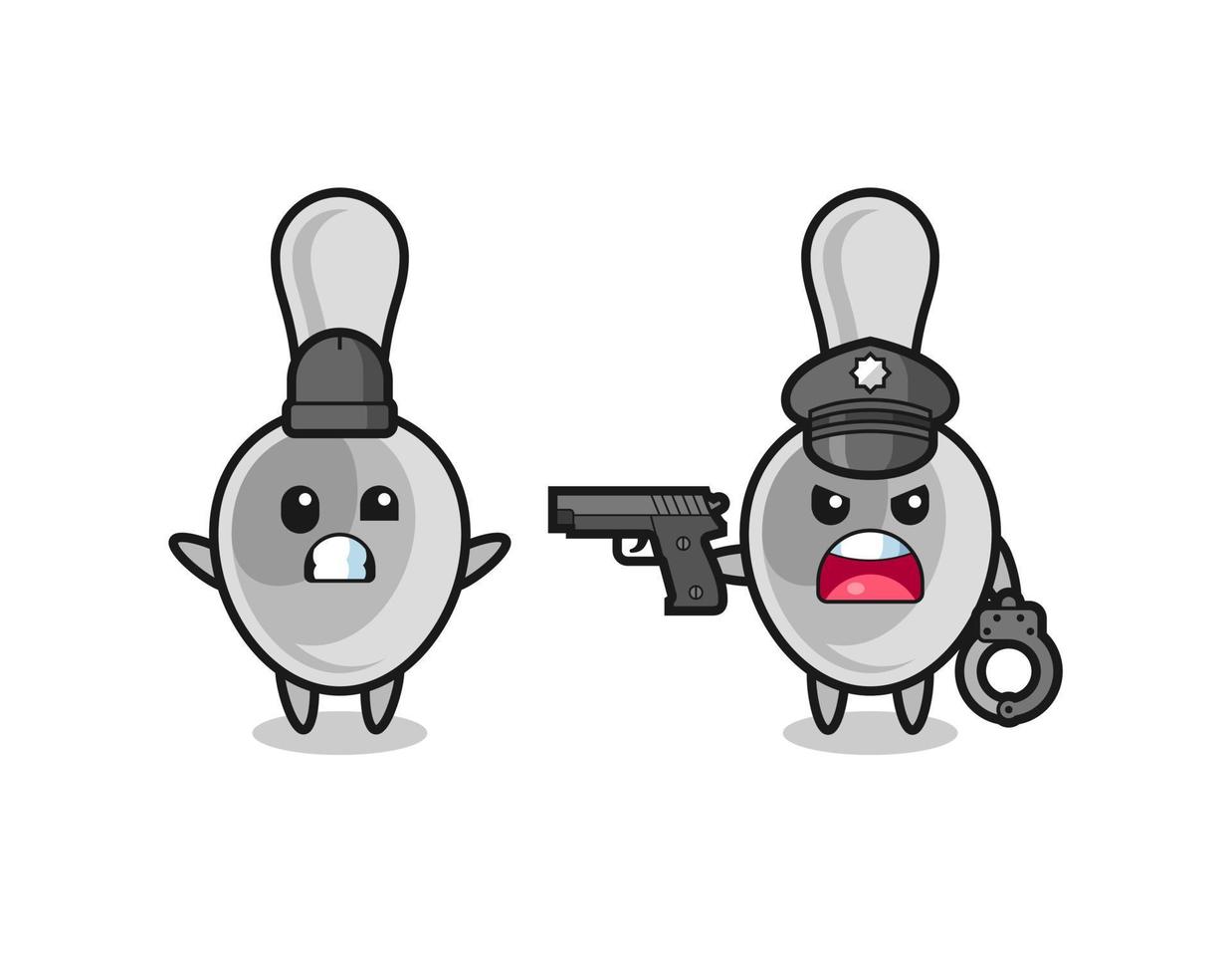 illustration of spoon robber with hands up pose caught by police vector