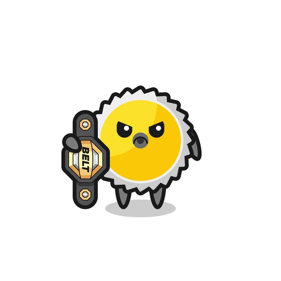 saw blade mascot character as a MMA fighter with the champion belt vector