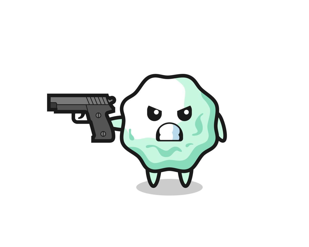 el simpático personaje del chicle dispara con una pistola vector