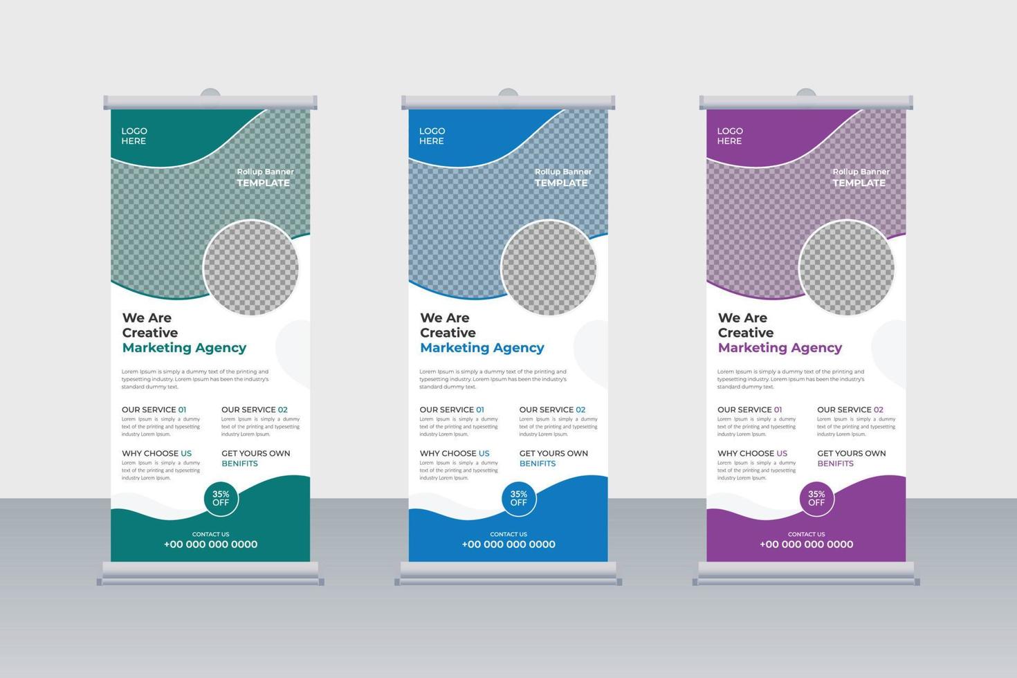 Corporate business roll up or stand banner template with abstract design vector