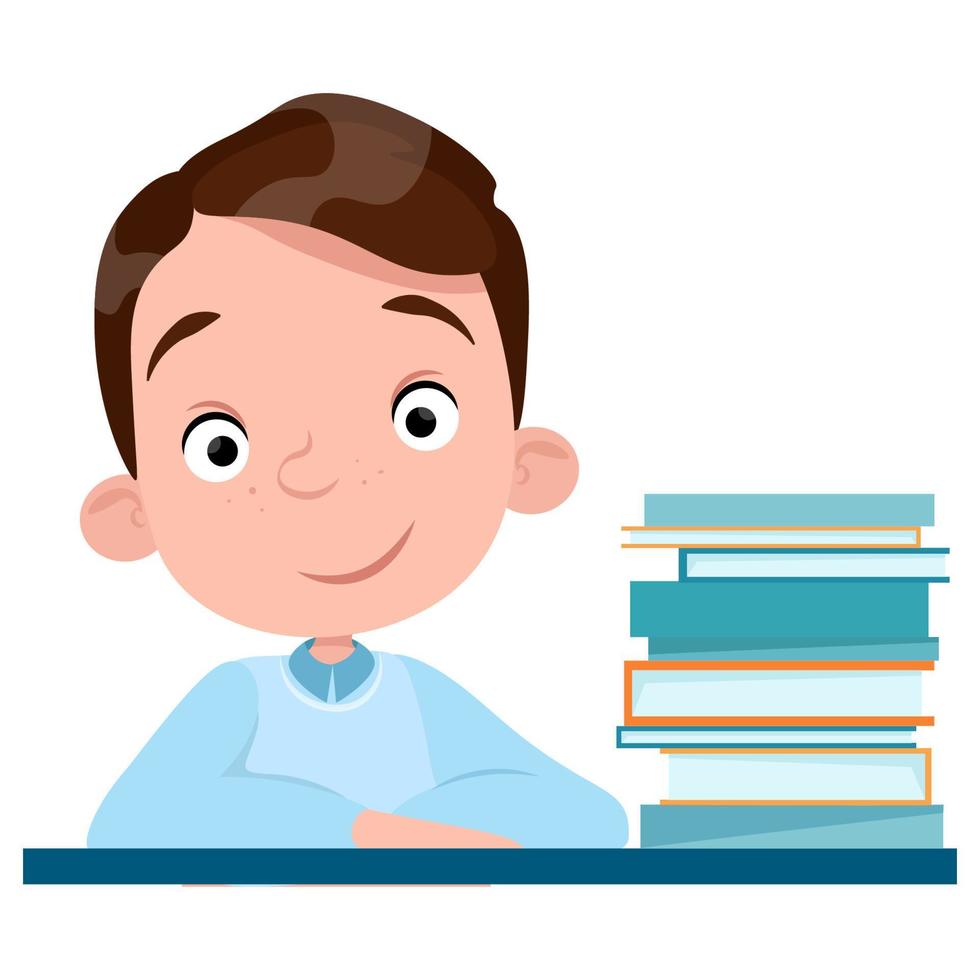 Cute boy pupil smiling and book side view vector