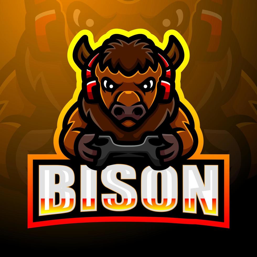 Strong bison mascot esport logo design vector