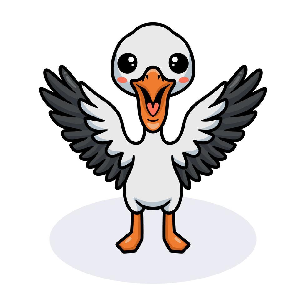 Cute pelican bird cartoon raising hands vector