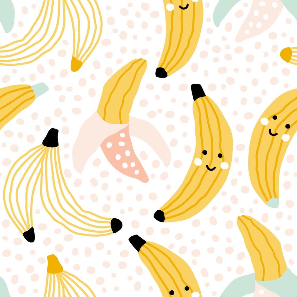 Vector seamless pattern of cute smiling yellow bananas on a white