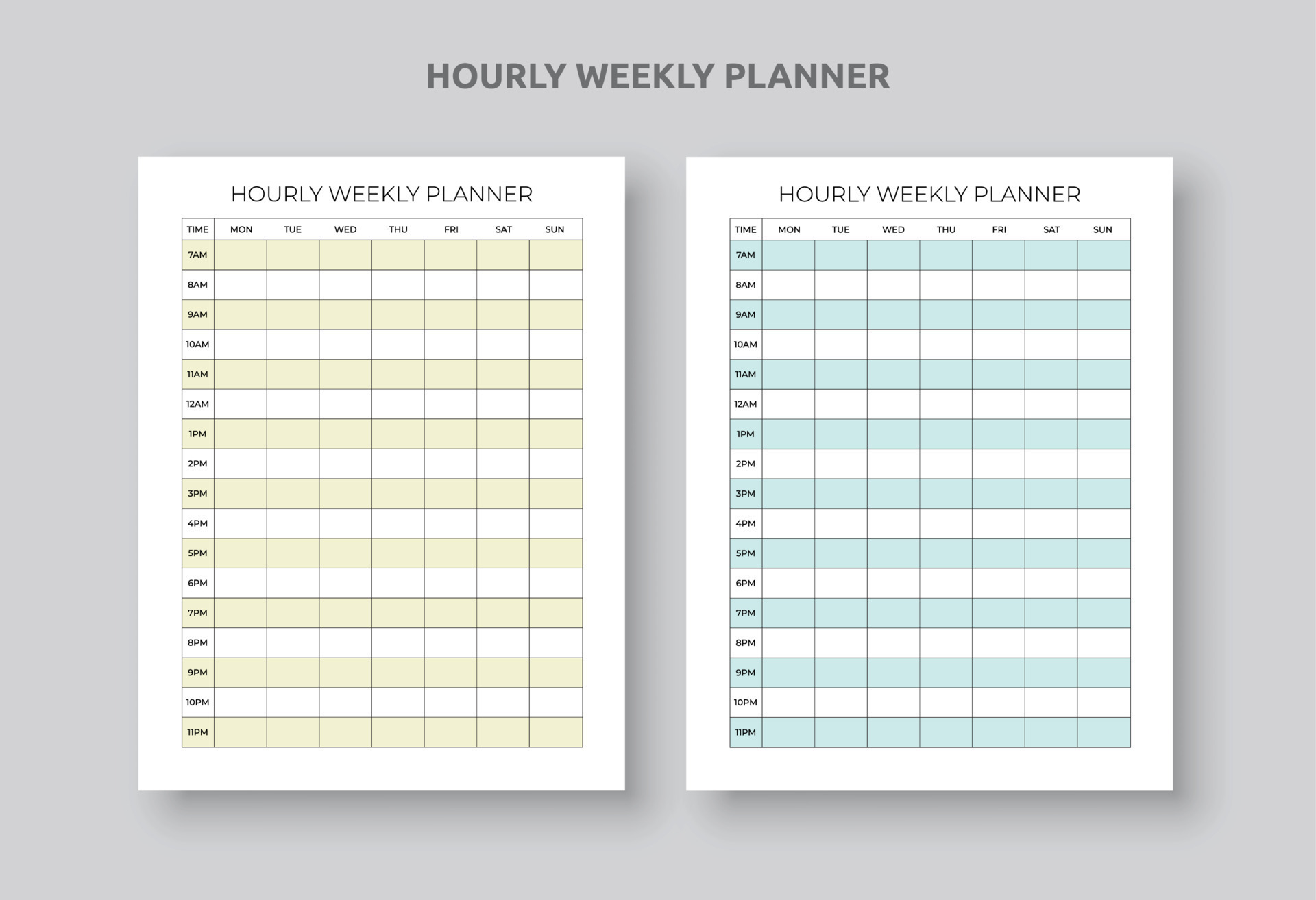 Hourly Productivity Weekly Planner. Daily and Weekly Planner Template