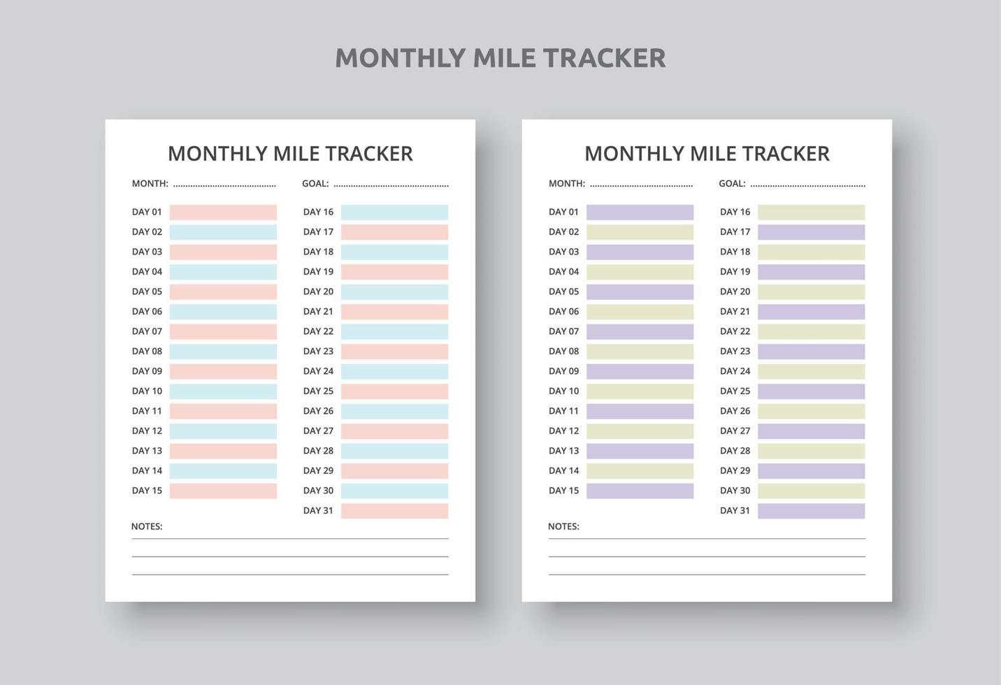 Monthly Mile Tracker, Vehicle Printable Mileage Log vector