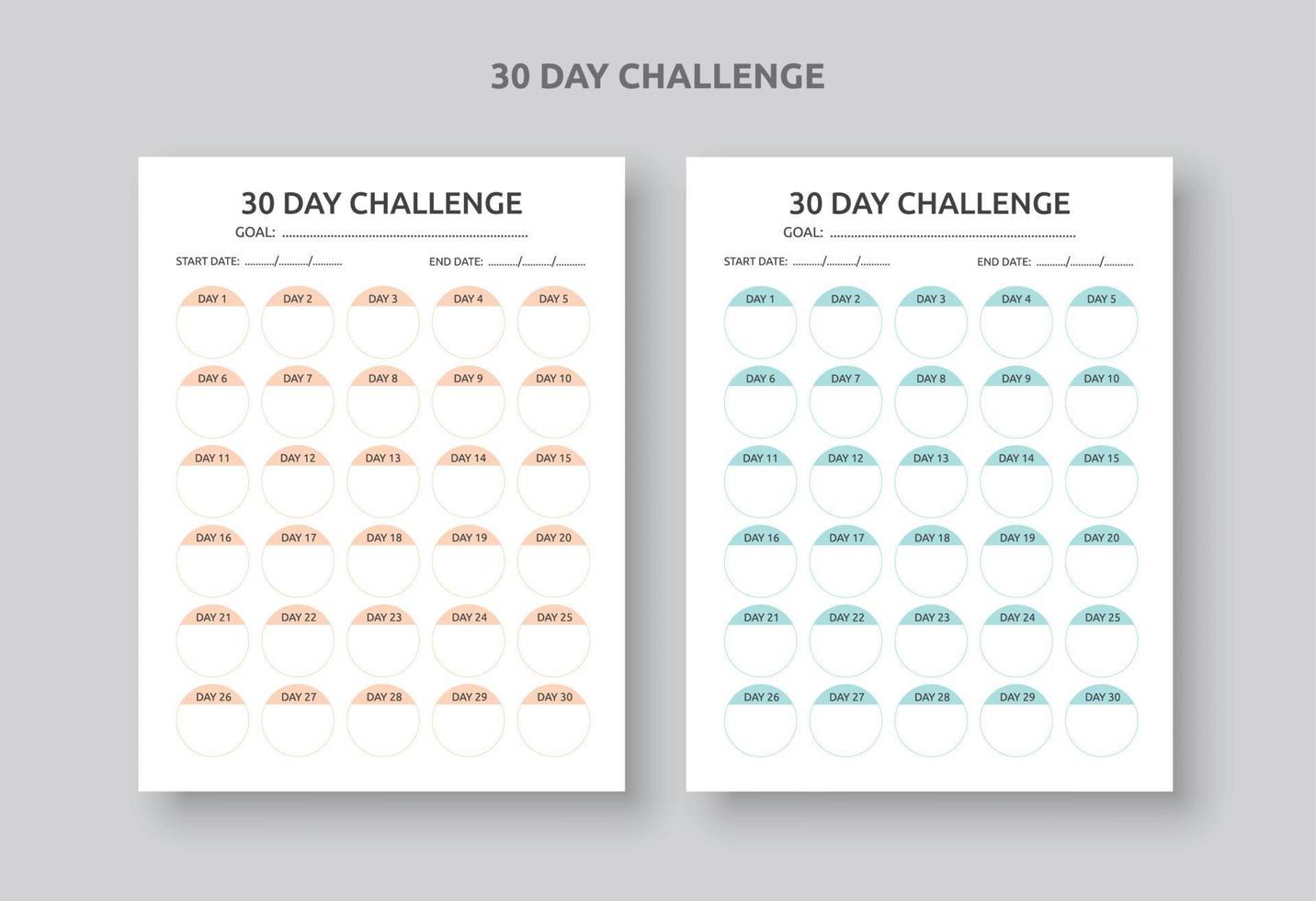 30 Days Challenge Planner Sheets with Goal, 30 Days Habit Tracker vector