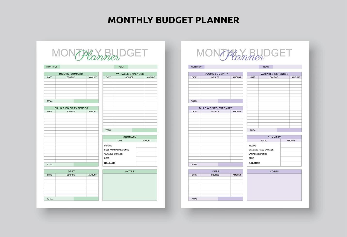 plan de presupuesto mensual personal, plantillas de planificador de presupuesto imprimibles, seguimiento de ingresos y gastos vector