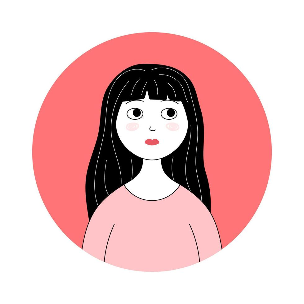 retrato de garabato de una mujer joven con el pelo largo. ilustración vectorial de niña de dibujos animados vector