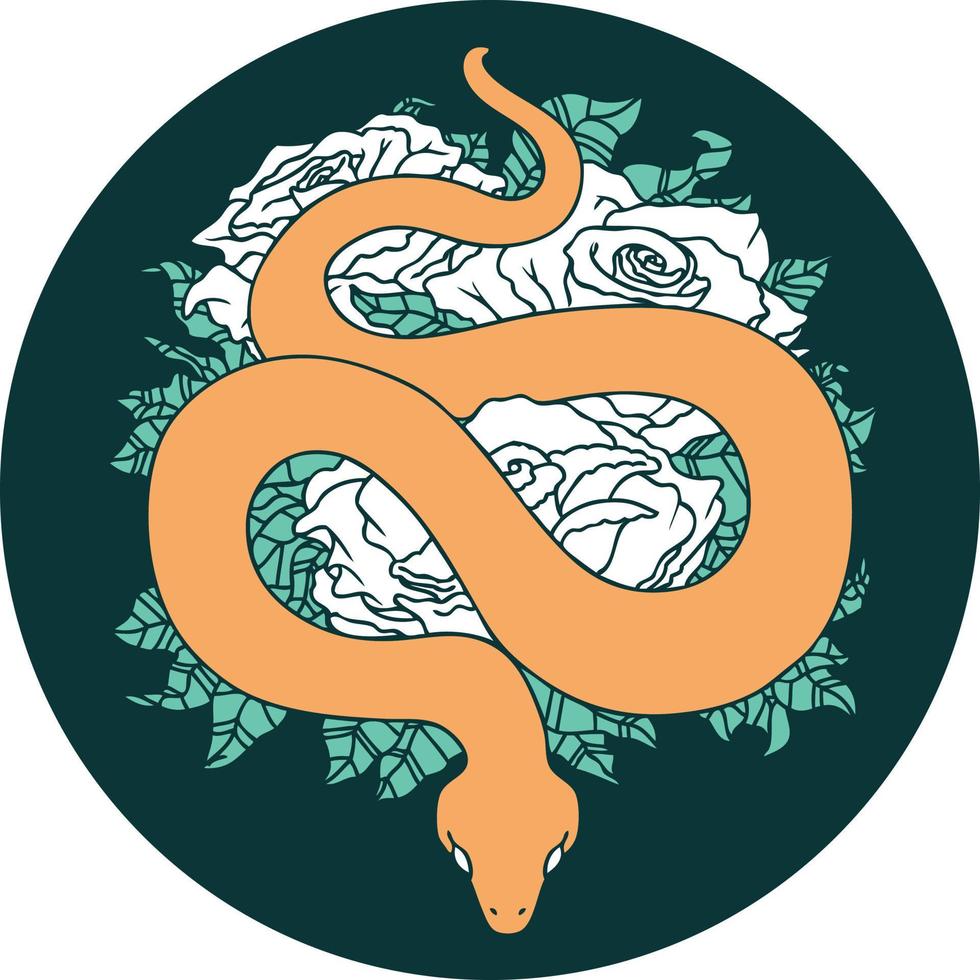 iconic tattoo style image of snake and roses vector