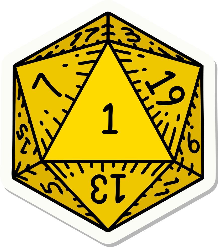 sticker of a natural 1 D20 dice roll vector