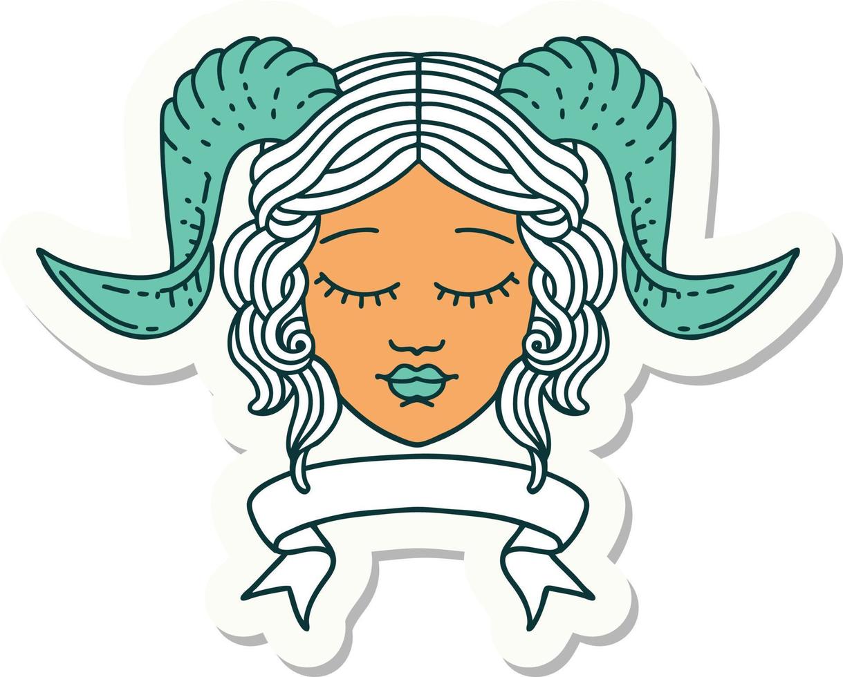 sticker of a tiefling character face with scroll banner vector