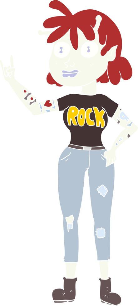 ilustración de color plano de la chica fanática del rock alienígena vector