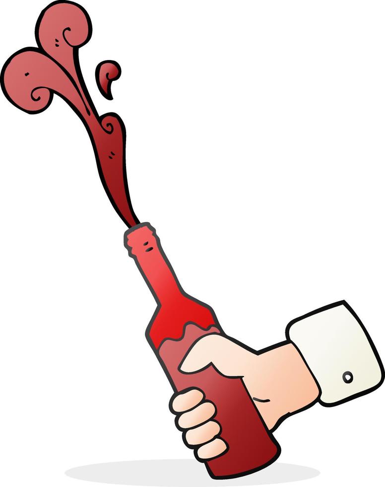 freehand drawn cartoon hand holding bottle of wine vector