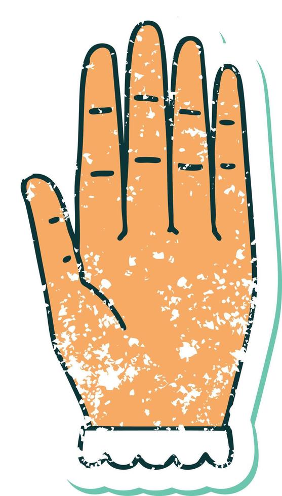 icónica pegatina angustiada estilo tatuaje imagen de una mano vector