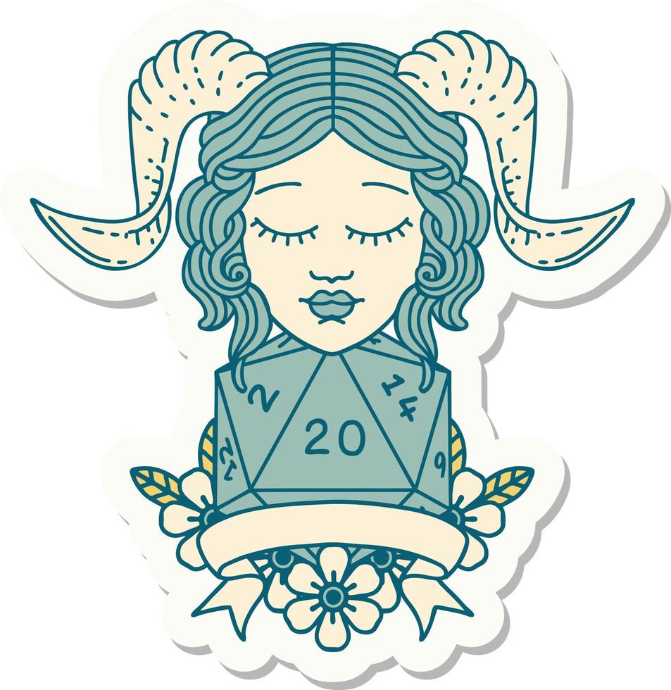 sticker of a tiefling with natural twenty dice roll vector