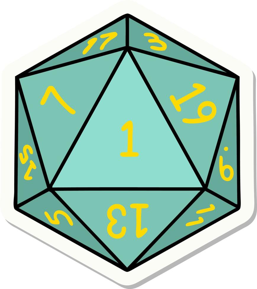 sticker of a natural 1 D20 dice roll vector