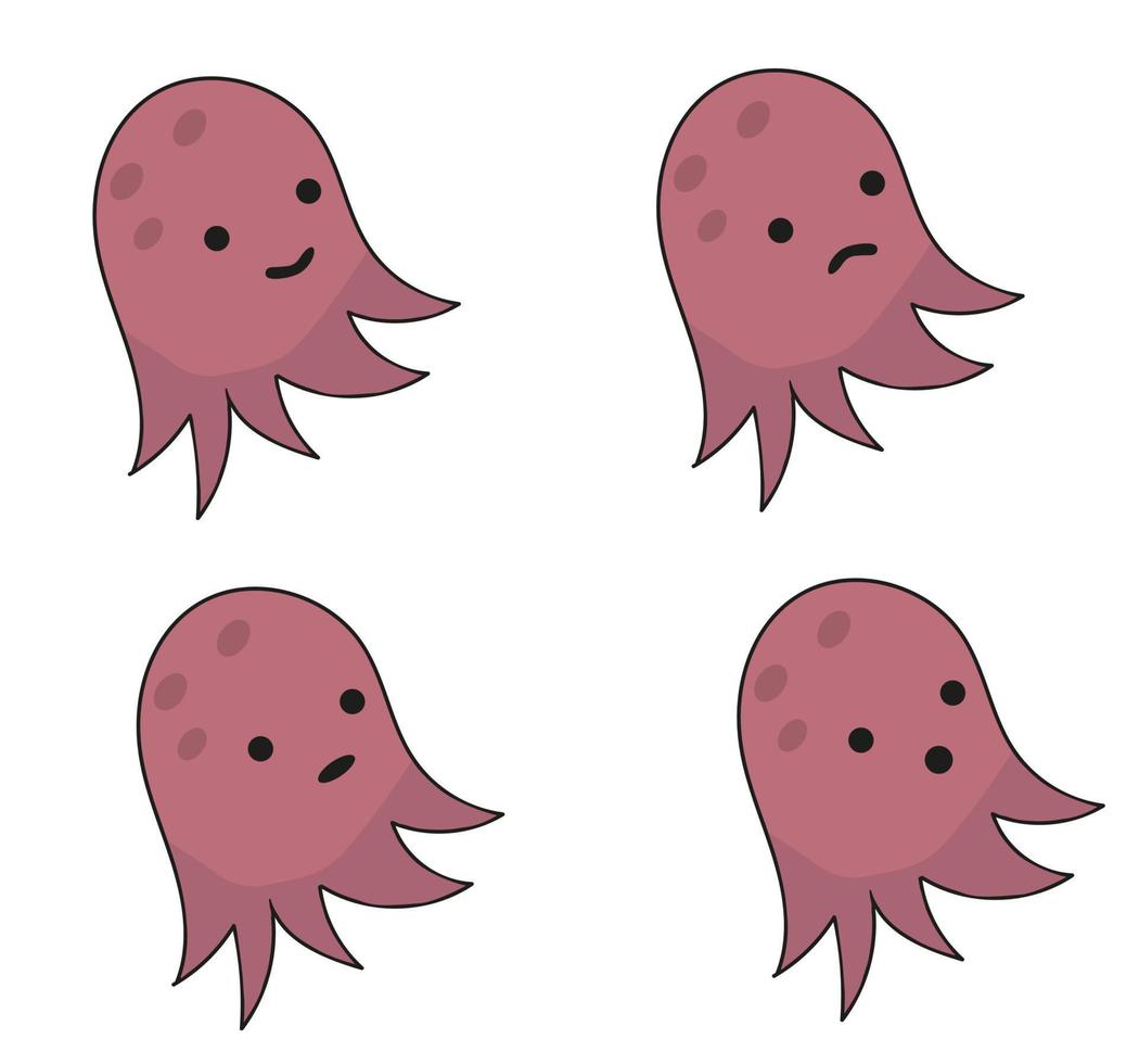 Collection of funny jellyfish with different emotions. Sea jellyfish. Cute jellyfish with faces and smiles. vector
