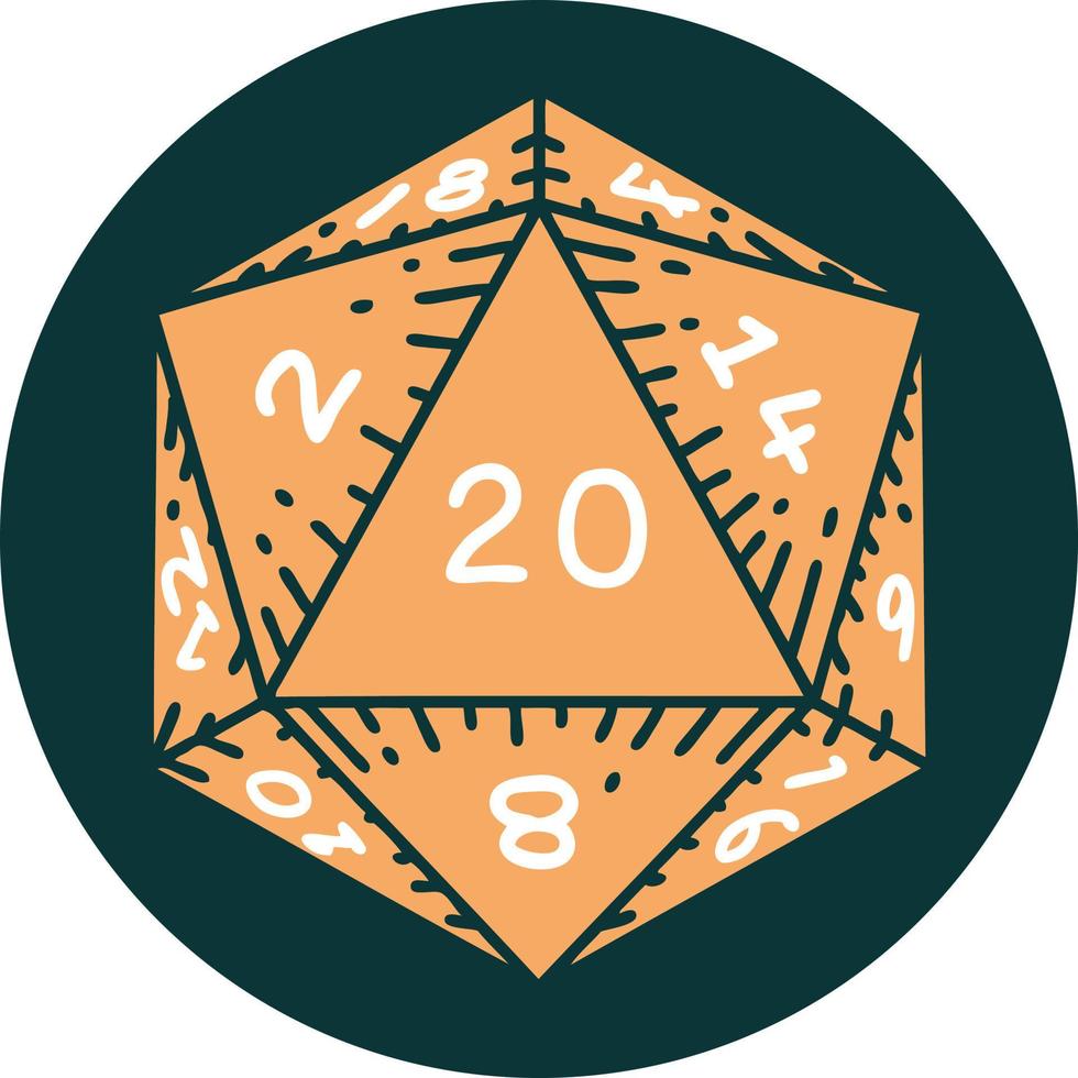 iconic tattoo style image of a d20 dice vector