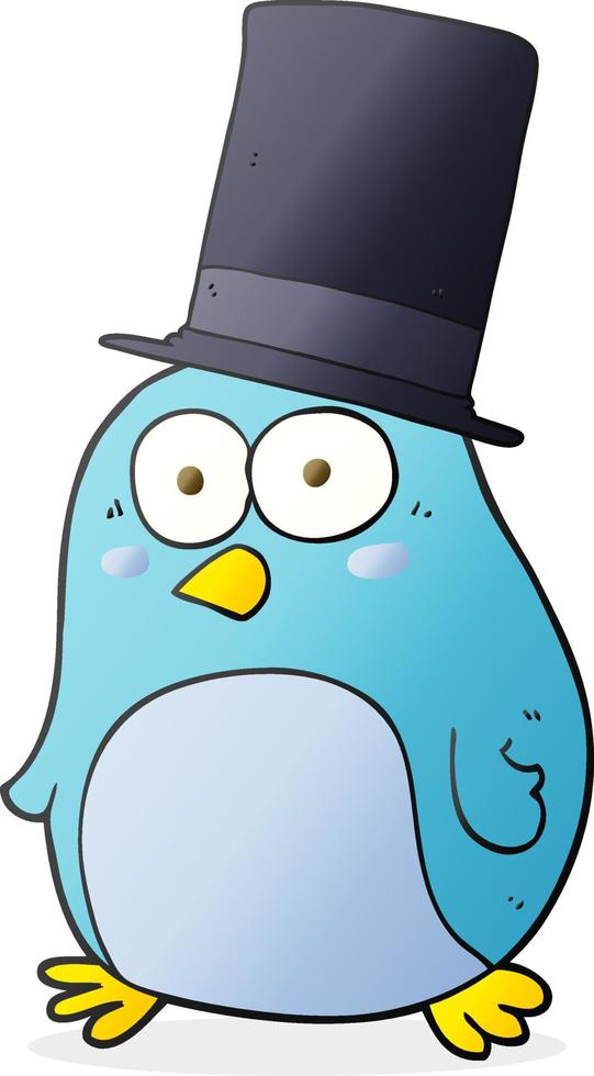 freehand drawn cartoon bird wearing top hat vector