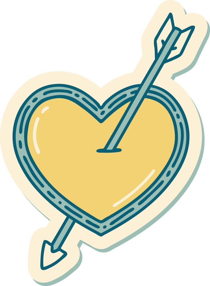 sticker of tattoo in traditional style of an arrow and heart vector