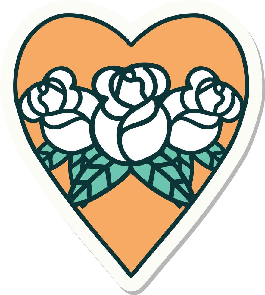 sticker of tattoo in traditional style of a heart and flowers vector