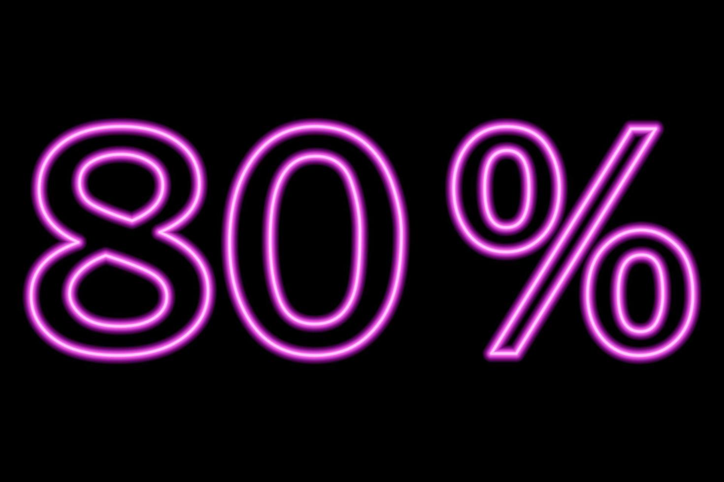 80 percent inscription on a black background. Pink line in neon style. vector
