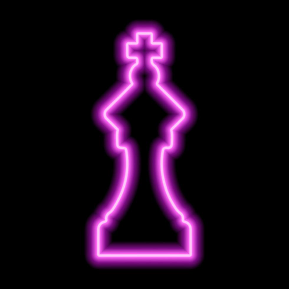 Neon pink contour chess figure queen on a black background vector