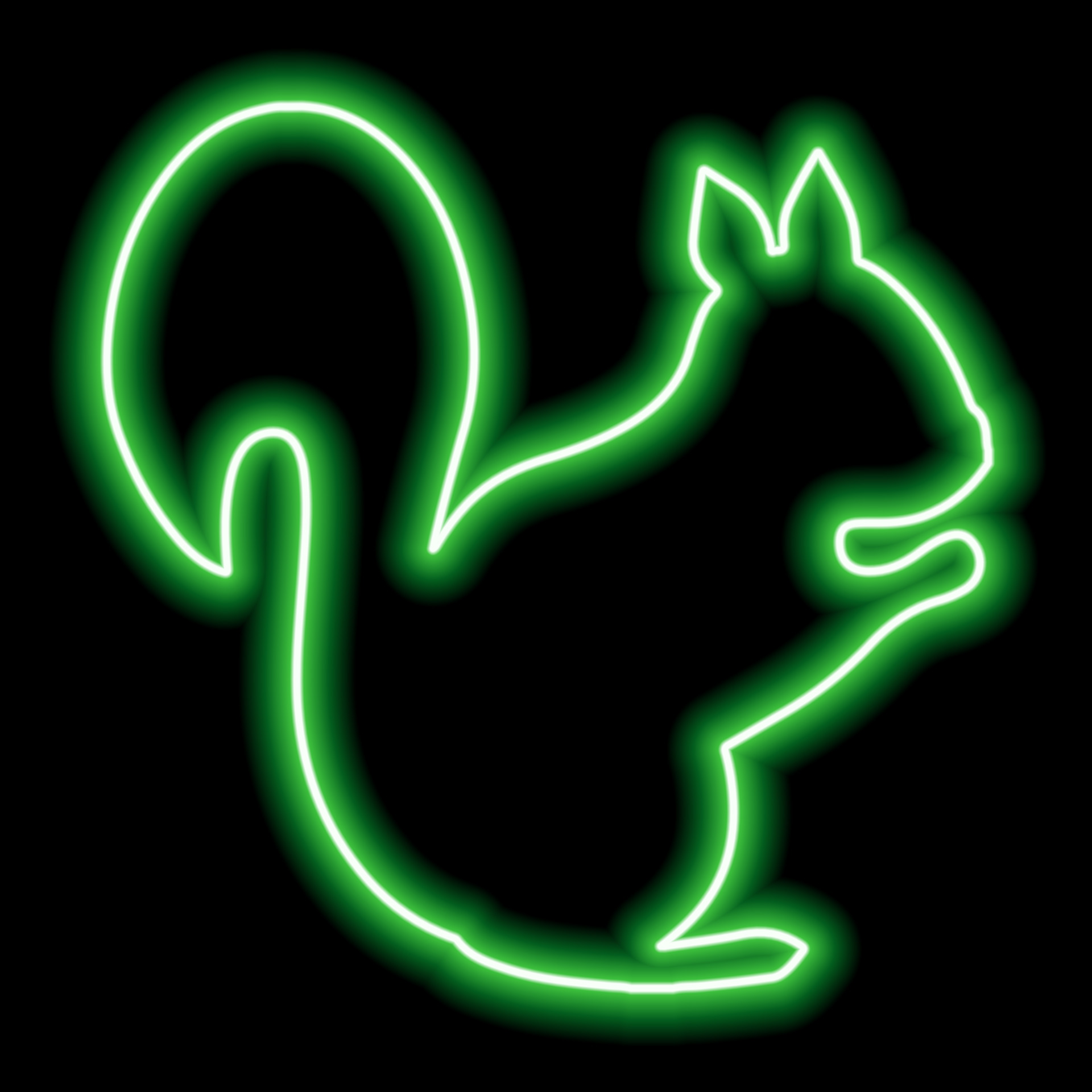 Neon green squirrel silhouette on a black background. Minimalism ...