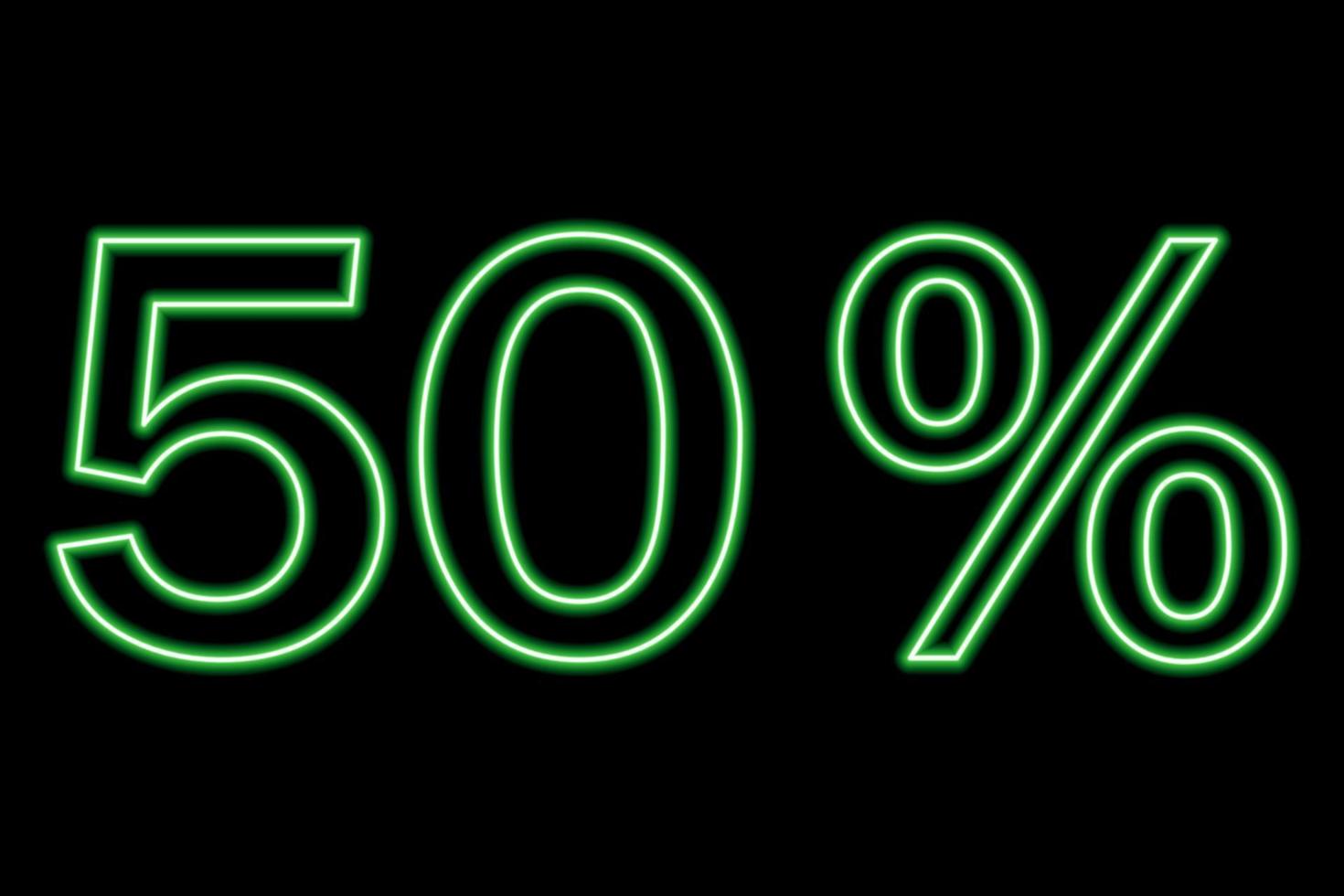 Inscripción del 50 por ciento en un fondo negro. línea verde en estilo neón. vector