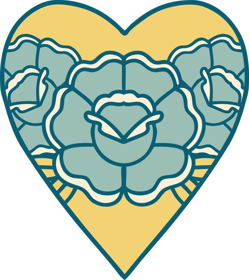 iconic tattoo style image of a heart and flowers vector