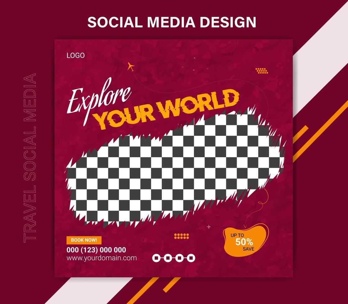 Travel agent and tourism square banner or social media post template vector